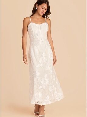 Birdy Grey White Lace Spaghetti-Strap Maxi Dress